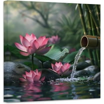 ZHONGYUTONG Zen Canvas Wall Art Lotus Flower Picture Prints Pink Water Lily Nature Spa Painting Spiritual Artwork for Meditation Room Decor Framed (18.00" x 18.00")