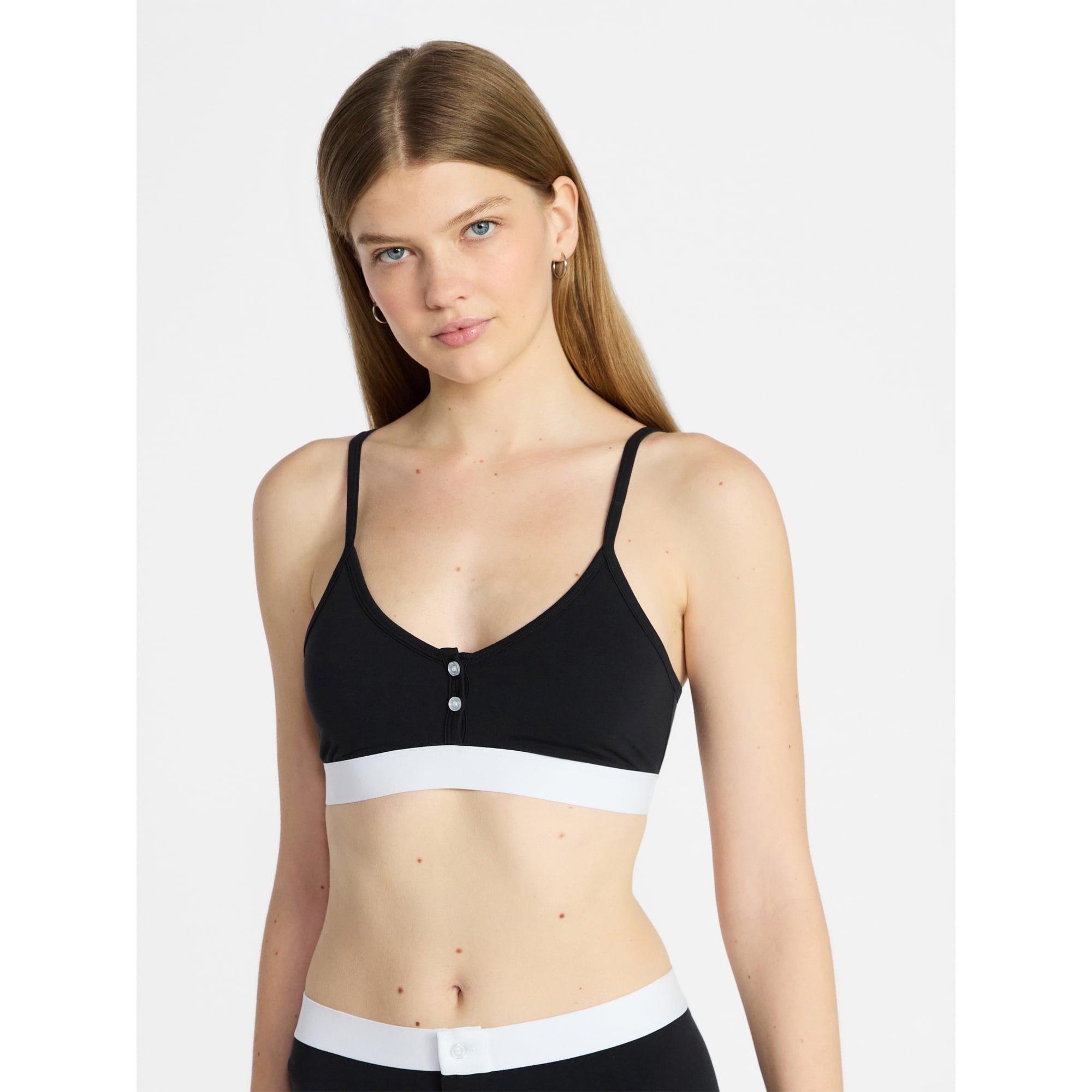 No Boundaries Women's Cotton Jersey Triangle Bralette w/Buttons Sizes XS-XXXL