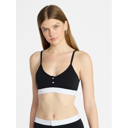 No Boundaries Women's Cotton Jersey Triangle Bralette w/Buttons Sizes XS-XXXL