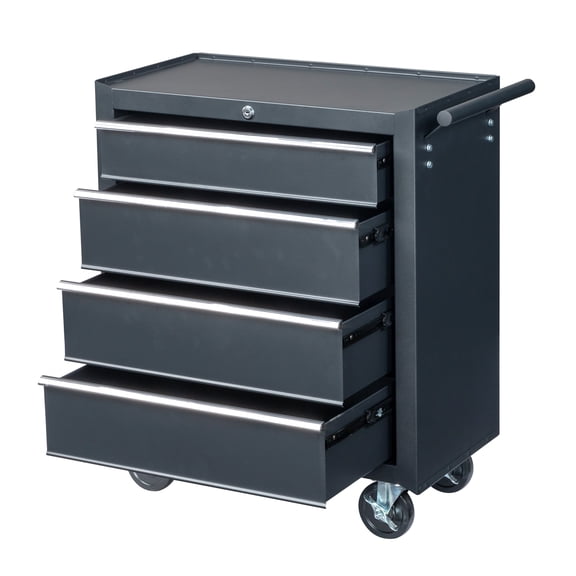 27" Steel 4-Drawer Tool Cart w/Locking Wheels - 330Lb Capacity, Black Medical Lab Workshop Cabinet