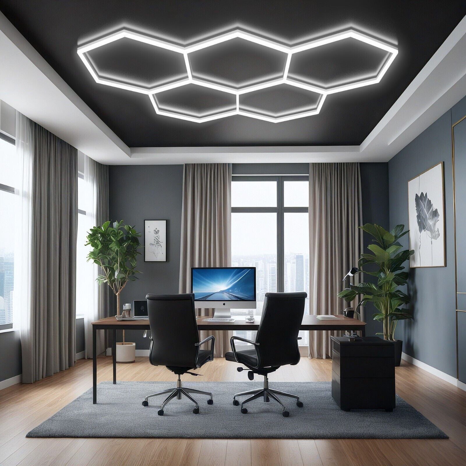Led Hexagon Ceiling Workshop Lights Luxury Led Garage Gym Hexagonal Light 6500K