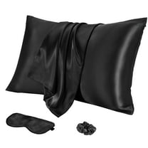 Unique Bargains Durable Soft Zippered Closure Set of 2 Satin Pillowcase Black Standard(20"x26")