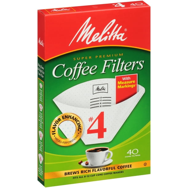 Melitta 4 White Cone Coffee Filters, 40 Ct