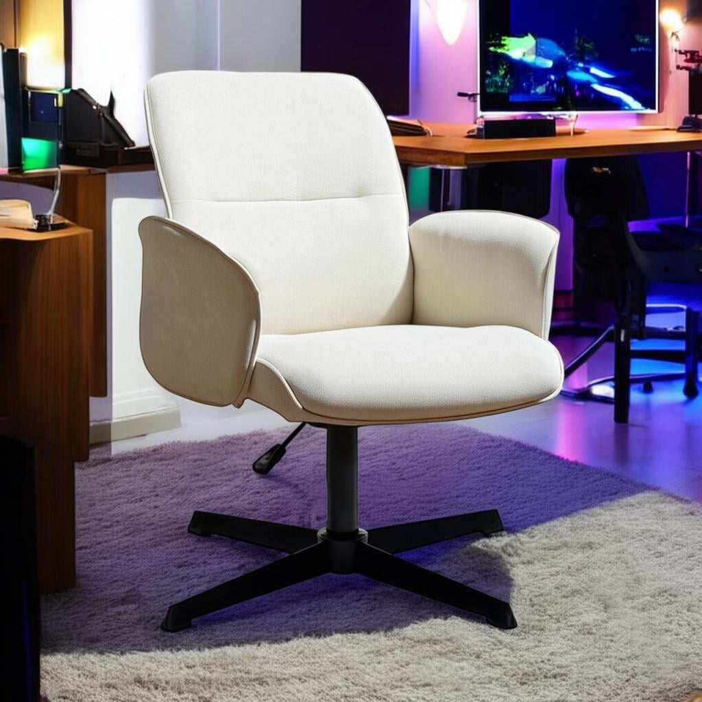 Homy Casa Swivel Gaming Chair, Upholstered Computer Entertainment  Office Armchair, Cream