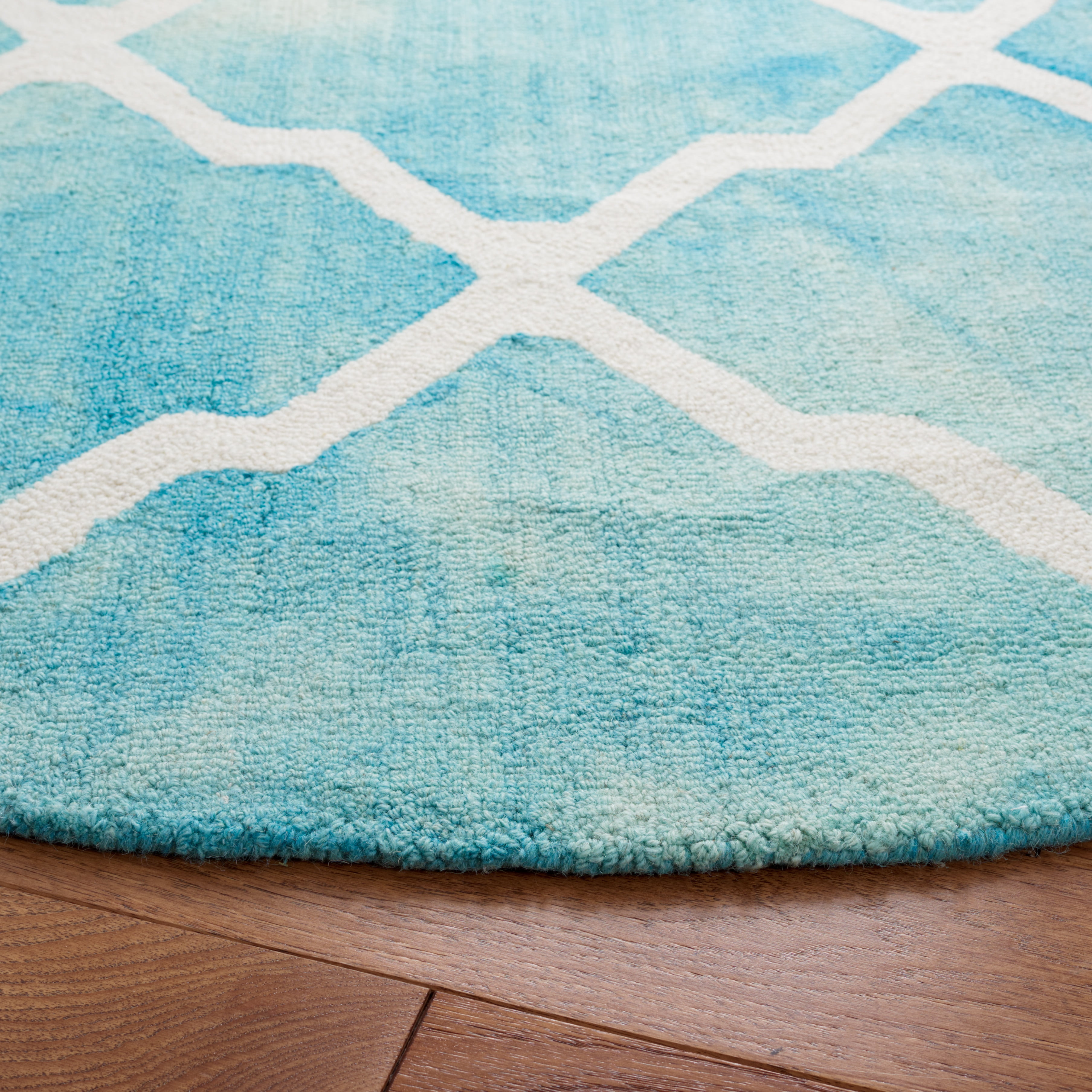 Safavieh Dip Dye Altan Distressed Wool Area Rug, Turquoise/Ivory, 7' x 7' Round