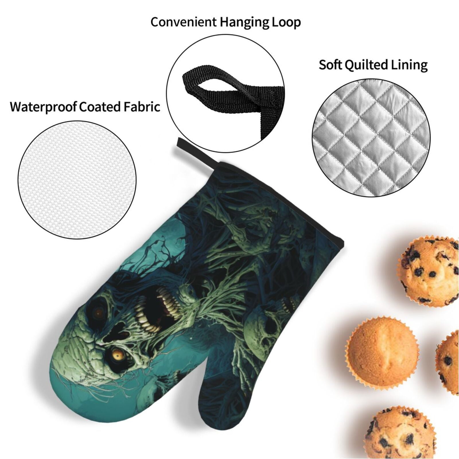 Zombie Skull Art 4Pcs Oven Mitts and Pot Holders Sets Oven Kitchen Gloves Hot Pads for Cooking BBQ Baking Grilling