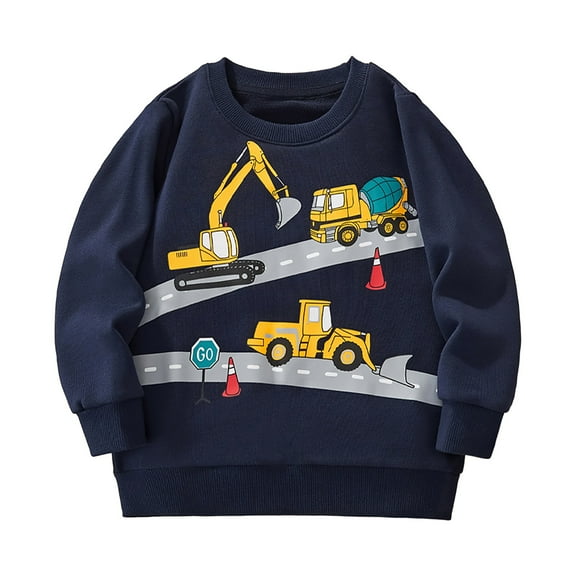 yocbz Shirts Boys Truck Shirts for Toddler Boys Little Boys Long-Sleeve T-Shirts Pocket Crewneck Cotton Cartoon Active Tops Tees Blue,Size for 4 Years