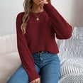 thumbnail image 5 of Fall Sweaters Women Casual Solid Color Hollow Out Long Sleeve Pullover Knitted Sweaters Sweater Red XL, 5 of 6