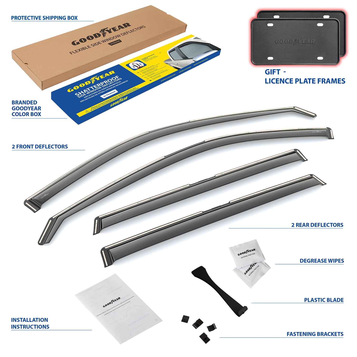 Goodyear Side Window Wind Deflectors for Honda CR-V 2023-2026, In-Channel Rain Guards, Window Visors / Vent Visors, Car Window Deflector Set, Exterior Accessories, 4 pcs – GY008481