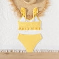 thumbnail image 4 of mgoYE Swim Suits for Girls Girls 2 Piece Swimsuit V Neck Ruched Ruffle Trim Bikini Sets Adjustable Straps Bathing Suit for Girls 5-14t(Yellow,11-12 Years), 4 of 6