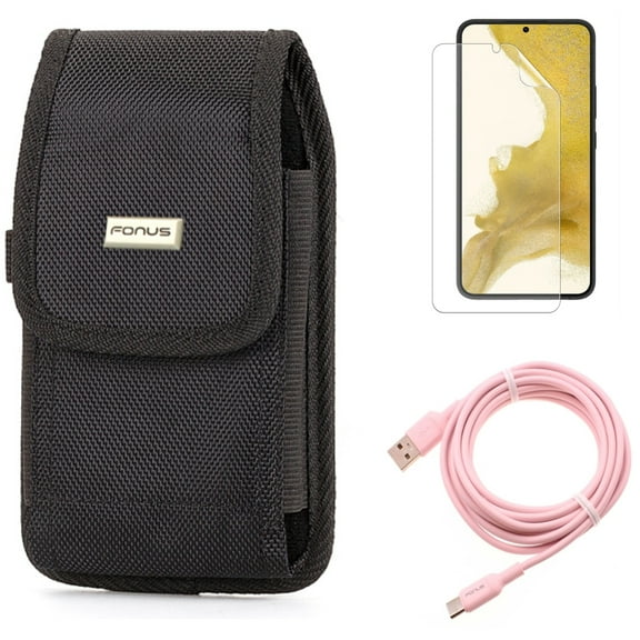 For Samsung Galaxy S21 (6.2") - Anti-Glare TPU Film Matte Screen Protector   Holster Rugged Case Belt Clip   Charger Cord Pink 10ft Long USB-C Cable