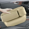 thumbnail image 2 of Car Leather Cup Holder Gap Bag, seat Gap Storage Box, with Water Cup Holder Gap Storage Box, Adjustable car seat Storage Box, can Store Glasses, Phone, Keys, Cards (Brown A) (Passenger Side White), 2 of 14