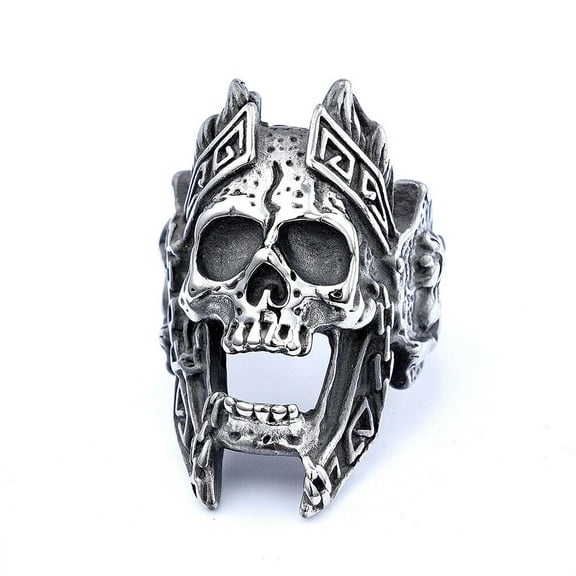 US Mens Stainless Steel Gothic MC Biker Skull Crown Ring Black Men Size 8-11