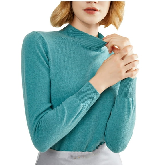 AherBiu Womens Tops Fall Long Sleeve Basic Tee Tops High Neck Comfy Solid Color Warm Layer T Shirts