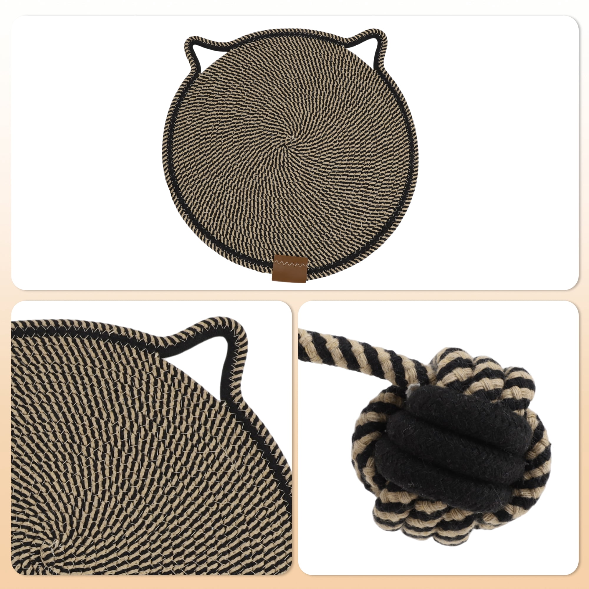 Unique Bargains Cat Scratcher Mat with A Cat Ball Cotton Rope Black [19.69"]