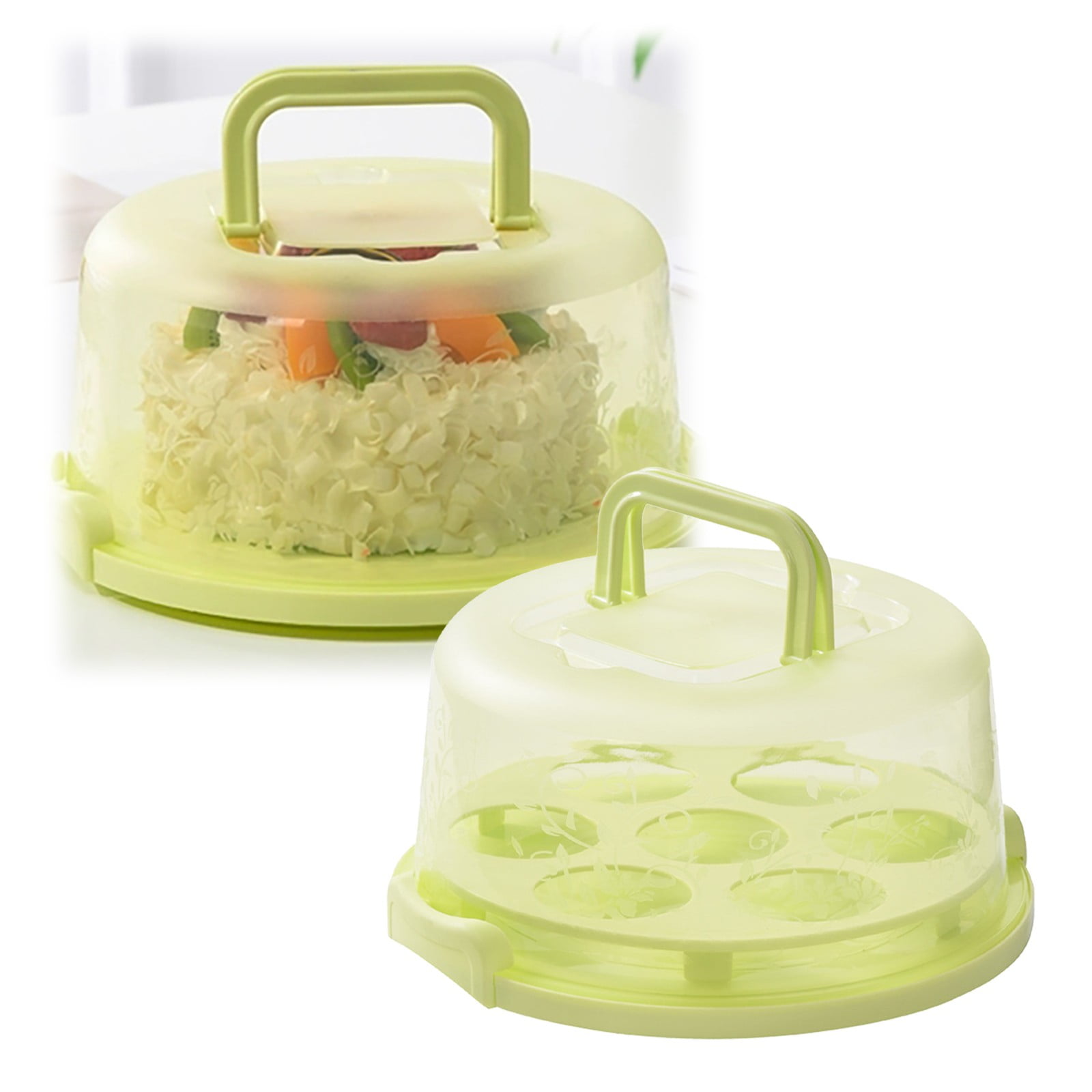 JOHOE Round Cake Carrier with Lid, Blue Cake Holder Cupcake Container with Dome for 11 Cupcakes 2 in 1 Portable Dessert Container for Cake Pie Muffin Cobbler