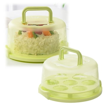 PLJFXXM Cake Carrier with Lid and Handle, Cake Container Cupcake Holder with 2 Handles Cupcake Carriers - Cover Two Sided Base for Transport Storage Pies Nuts, Pink Round Cake Stand