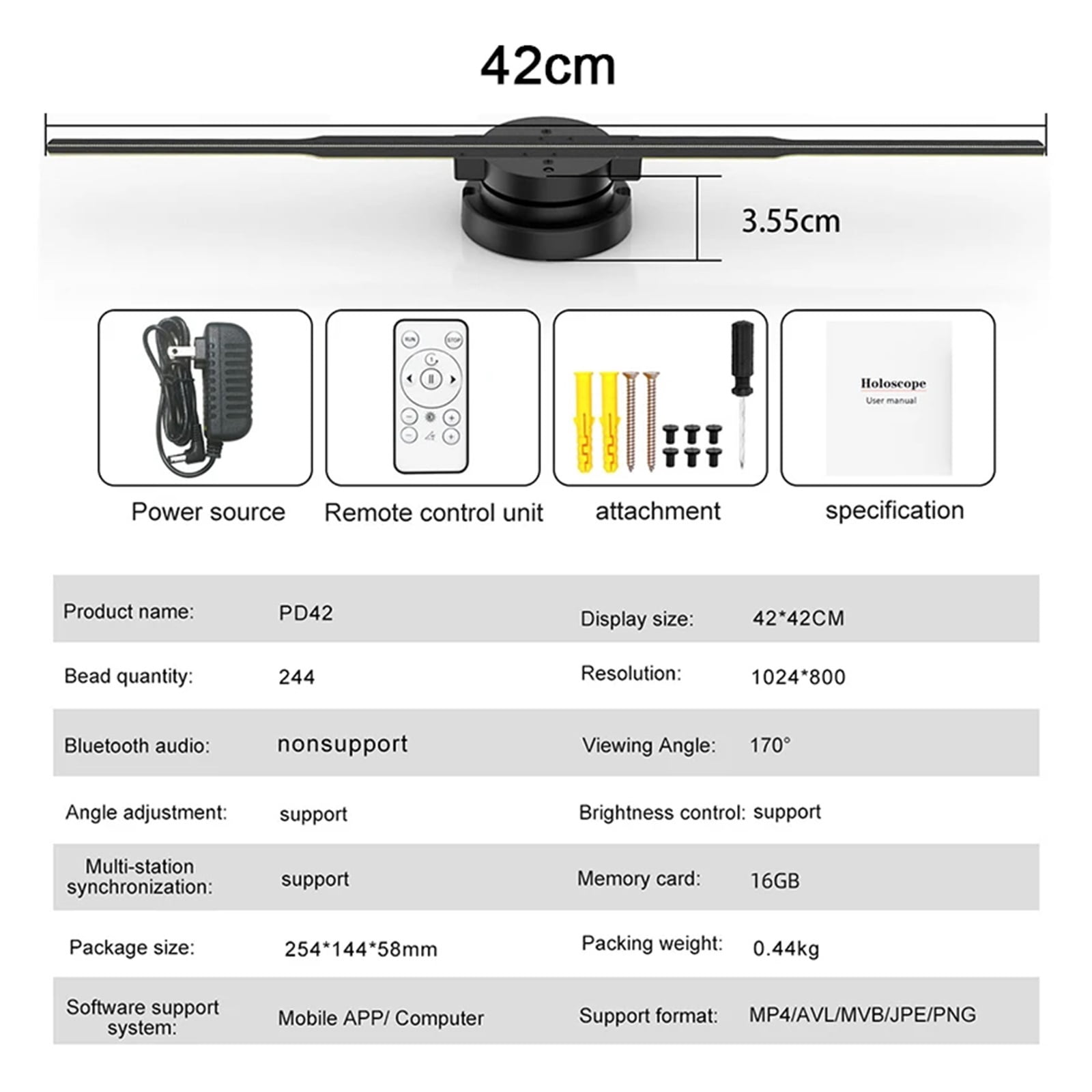 Hologram Fan Projector, PD42 HD 3D Hologram Projector Fan Wifi Display Logo Light Led Sign Holographic Lamp Advertising Light Halloween Christmas Gift
