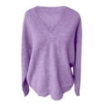 thumbnail image 5 of Duoif Sweaters for Women, Women's V Neck Shoulder Sweater Knitted Top Outer Sweater Autumn and Winter Long Sleeved Solid Color Pullover Womens Sweaters Purple XL, 5 of 5