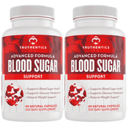 Truthentics Blood Sugar Support Formula, 120 Capsules, 20 Herbs with Cinnamon, Magnesium, Chromium (2 Pack)