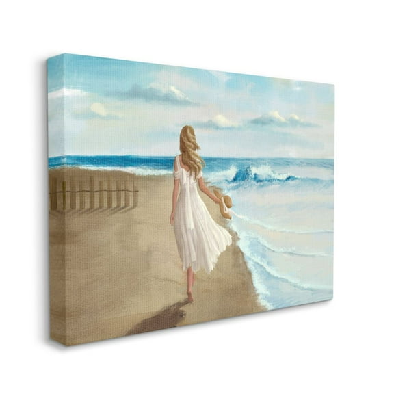 Stupell Home Décor Walk on the Beach Blue Ocean Painting Canvas Wall Art by Ziwei Li