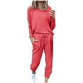 thumbnail image 2 of AOOCHASLIY Women's Solid Sets Casual Top Sets Long Sleeve Stretch Sweatpants Two-Piece, 2 of 5