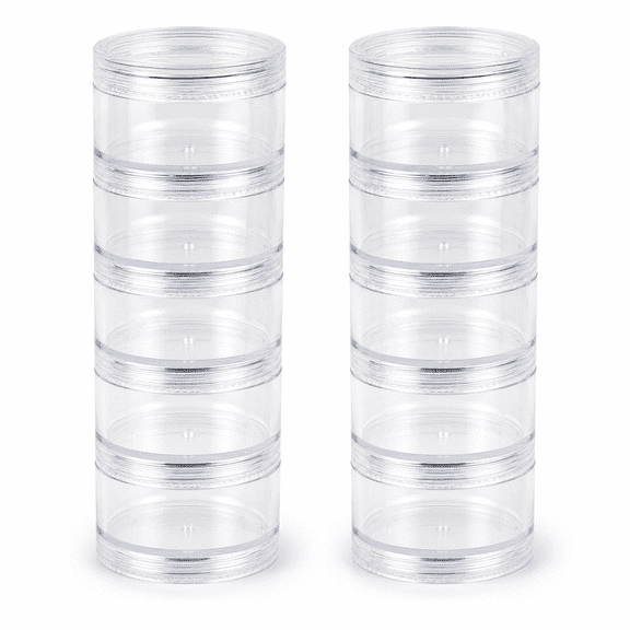 2 Sets 5 Layer Stackable Bead Storage Plastic Storage Jars Stackable Clear Containers Round Plastic Cosmetic Storage Box Art Craft Accessory Organizer Box for Jewelry Beads Buttons
