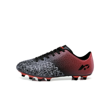 

Sanviglor Girls Boys Soccer Cleats Comfort Sneakers Training Football Shoes Sports Breathable Non Slip Athletic Shoe Lightweight Lace Up Black Red Long Cleats Style C 9.5