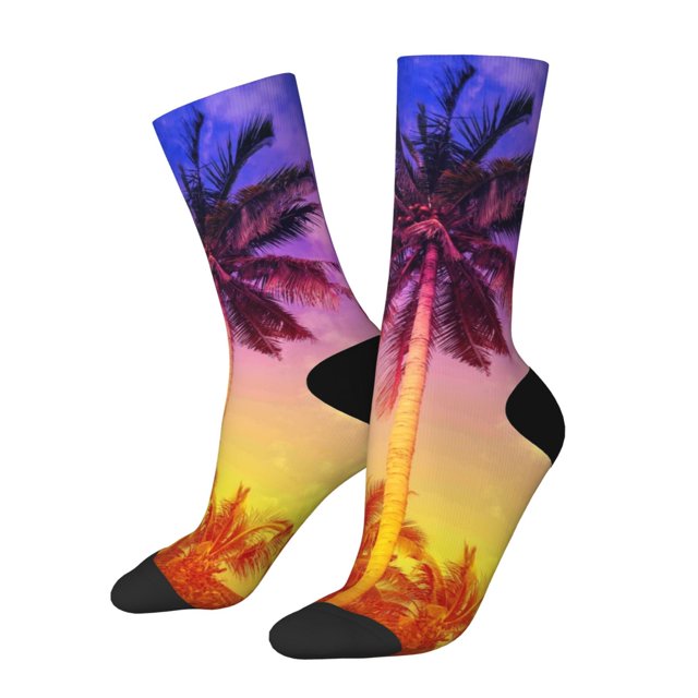 Fotbe Palm Trees at Sunset Calcetas Largas con Estampado para Hombre y Mujer – Calcetas de Compresión Transpirables y Elásticas, Viajar y Uso Diario Talla 5-11