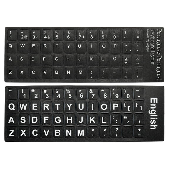 Uxcell English & Portuguese Keyboard Stickers Universal Keyboard Cover Frosted, Black Background White Lettering 2 Pack
