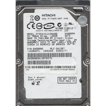HTS541612J9SA00, PN 0A50686, MLC DA1587, Hitachi 120GB SATA 2.5 Hard Drive