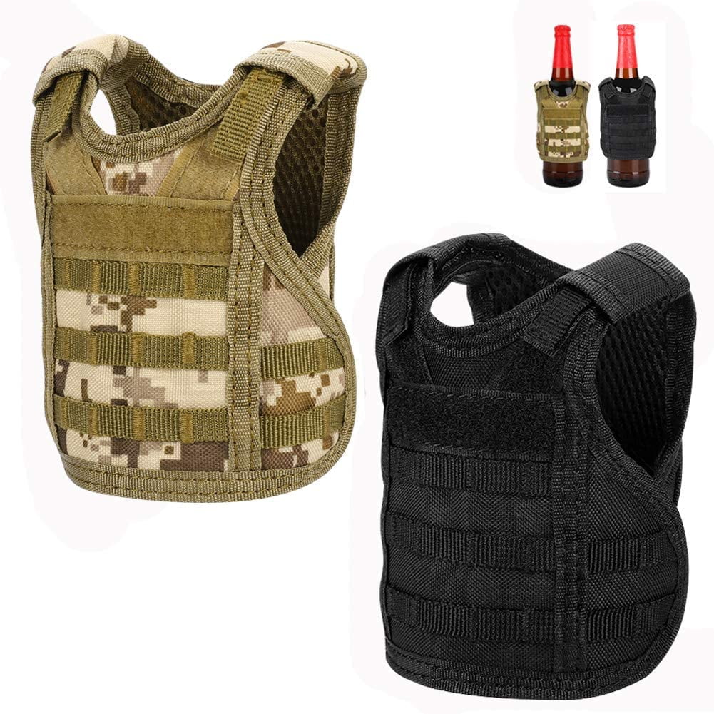 HTAIGUO Tactical Mini Beer Vests, 2 Pack Molle Beer Jacket Camouflage