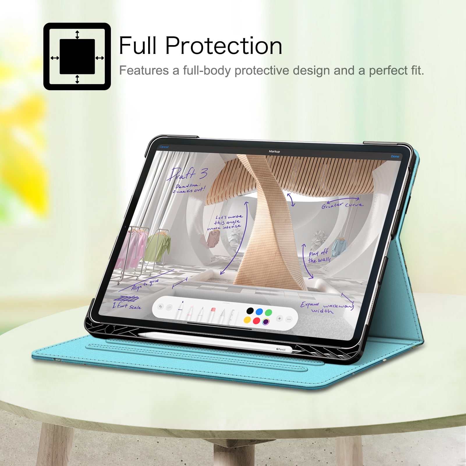 Fintie Folio Case w/ Pocket for iPad Pro 12.9 (2021/2020/2018) - Multi-Angle Smart Stand Cover w/Pencil Holder, Auto Sleep/Wake for iPad Pro 12.9" 5/4th/3rd Generation