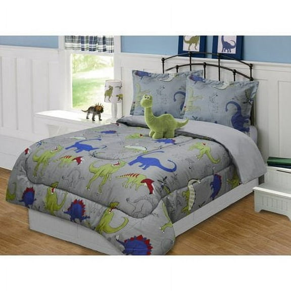All American Collection New 4 Piece Full Size Dinosaur Comforter Set with Furry Friend, Matching Sheet Set and Curtain Set Available Separately (Full Size)