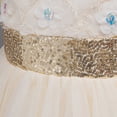 thumbnail image 4 of Girls Mini Gown Sequin Embroidery Flower Ruffle Sleeve Cinched A-Line Tutu Princess Dress Kids Elegant Fluffy Mesh Layered Dresses Rose Gold 3-4 Years, 4 of 7