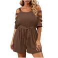 thumbnail image 2 of SELONE Plus Size Romper For Women Off Shoulder Tie Side With Pockets Solid Romper Shorts Jumpsuit 1 Piece For Summer, 2 of 7