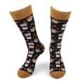 thumbnail image 2 of Urban-Peacock Men's Novelty Fun Crew Socks for Dress or Casual - Coffee - Black with Brown Trim, 2 of 5