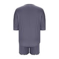 thumbnail image 4 of Caywon Ladies' Casual Loose V-Neck Three Quarter Sleeve Sleeved Lace Shorts Pajama Set Casual Solid Color Oversized Shirts Biker Shorts(Dark Gray,L), 4 of 6