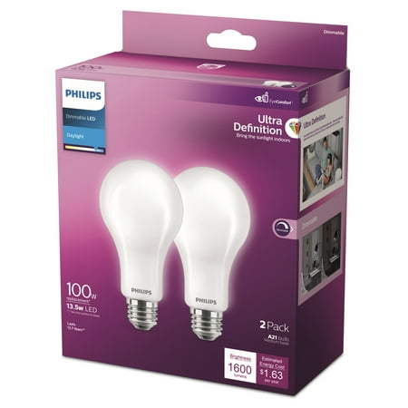

Philips Ultra Definition LED 100-Watt A21 Light Bulb Frosted Daylight Dimmable E26 Medium Base (2-Pack)