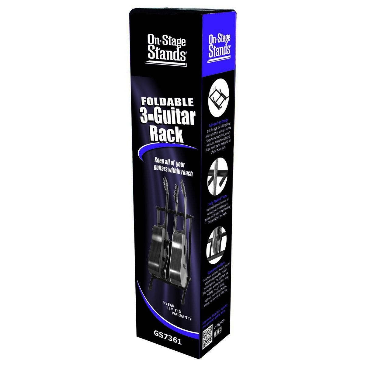 On-Stage GS7361 3-Space Foldable Multi Guitar Rack