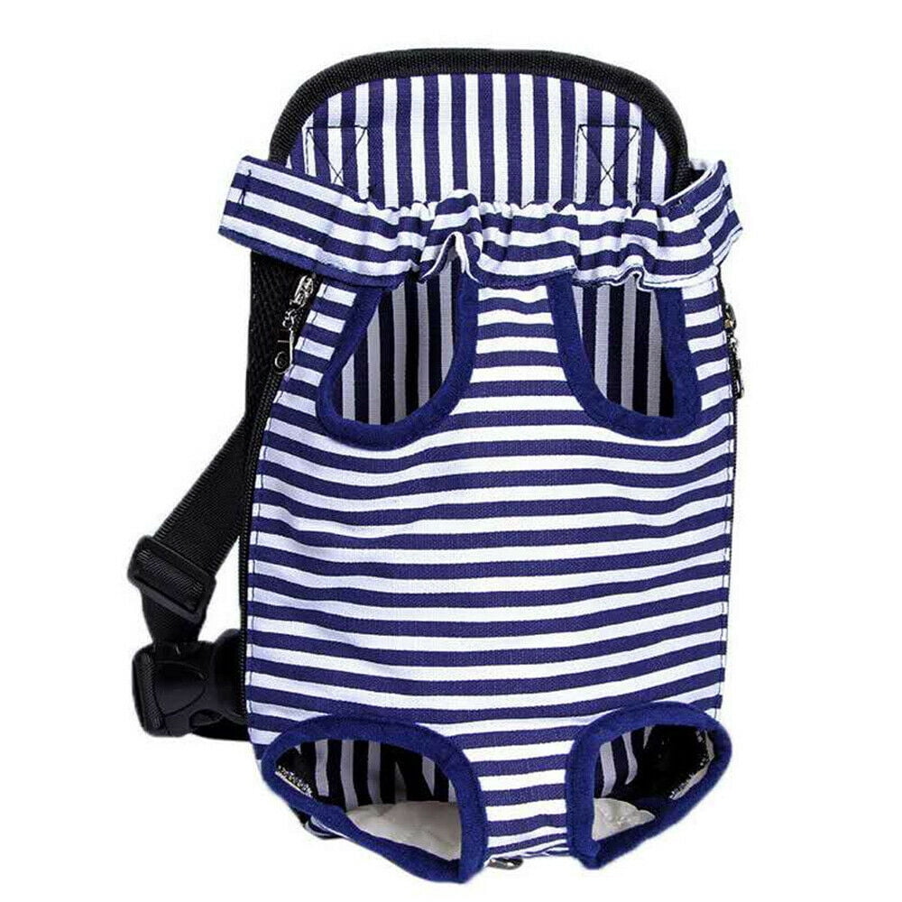 Fron Pouch Dog Carrier, Wide Straps with Shoulder Pads, Adjustable and Legs Out Pet Backpack Carrier(White Stripe/M)