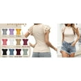 thumbnail image 3 of Solid Color Women Slim Fit Ruffle Sleeve Tops Shirt, 3 of 4