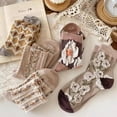 thumbnail image 3 of Calf Socks 5 Pairs for Women 5-10 Cute Crew Vintage Frilly Floral Blossom Design Casual Novelty Cotton Breathable, 3 of 7