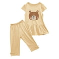 thumbnail image 2 of Jinhomg 2 Piece Outfits for Kids Girls Cute Bear Print 1/4 Sleeve Tee and Wide Leg Short Pants Set Toddler Casual Fall Clothing Suits Khaki 110, 2 of 5