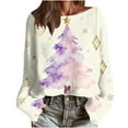 thumbnail image 2 of Uootdi Christmas Sweaters for Women Vintage Christmas Tree Xmas Print Long Sleeve Knit Sweaters Holiday Pullover Artful Cozy Sweaters Gift, 2 of 7