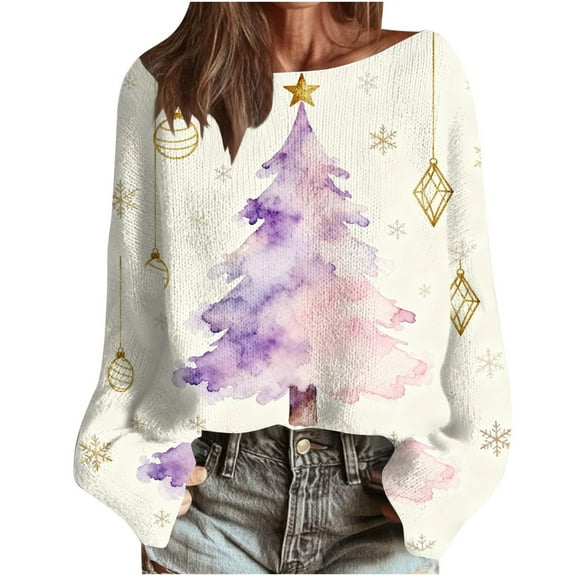 Dreluolixuan Ugly Christmas Sweater Women Plus Size Crew Neck Warm Pullover Knit Stretch Coat Office Cozy Versatile Tops