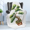 thumbnail image 4 of Garden Soft Flannel Fleece Blanket, Watercolor Style Bonsai Hand Drawn Japanese Tree Eastern Nature Inspired Image, Cozy Plush for Indoor and Outdoor Use, 50" x 60", Pale Brown Green, by Ambesonne, 4 of 5