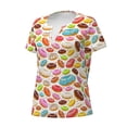thumbnail image 2 of Goofa Color Donut Pattern Womens Deep V Neck Low Cut Tops Casual Summer Short Sleeve Ribbed Knit T-Shirts-XX-Large, 2 of 5