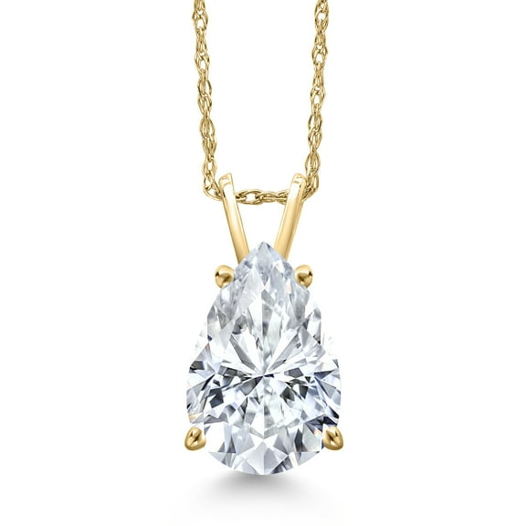 Gem Stone King 10K Yellow Gold White Moissanite Pendant Necklace for Women | 3.07 Cttw | Gemstone Birthstone | Pear Shape 12X8MM | With 18 inch Chain