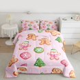 thumbnail image 3 of Manfei Cute Gingerbread Man Queen Comforter Set,Merry Christmas Bedding Sets,Pink Green Bedding Comforter Set For Girls,Ultra Soft Home Decor Reversible,3 Pieces, 3 of 9